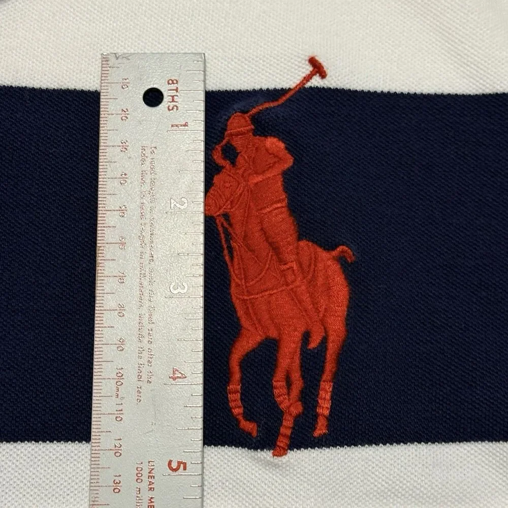 Polo Ralph Lauren Big Pony USA Flag Rugby Shirt Men’s XXL Custom Fit Blue White